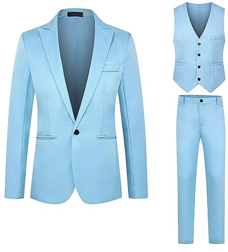 Trajes De Hombre 3 Piezas Traje Ceremonia Smoking Blazer Pantalones Chaleco Con Un Botón Color Sólido Negocios Elegante Traje De Hombre Slim Fit Ceremonia Vestido De Novia De Negocios Casual Dinner