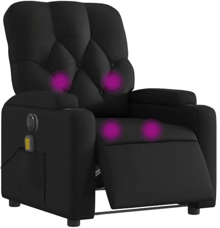 Emmtore Sillón de Masaje reclinable eléctrico Cuero sintético Negro Silla con Respaldo