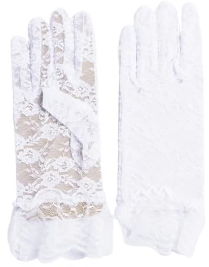 Daleweo Guanti da Sposa in Pizzo Bianchi, Guanti da Sera Donna, Perfetti per Matrimonio, Ballo e Cerimonie, Taglia Unica (Circa 26 cm)