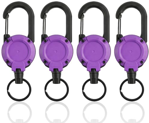 4 llaveros retráctiles resistentes con cordón retráctil resistente, llavero extensible con cuerda de alambre de acero de 65 cm, llaveros extensibles para soporte de tarjetas de identificación