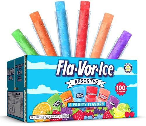 Fla-Vor-Ice Popsicle Variety Pack of 1.5 Oz Freezer Bars, Assorted Flavors, 100 Count