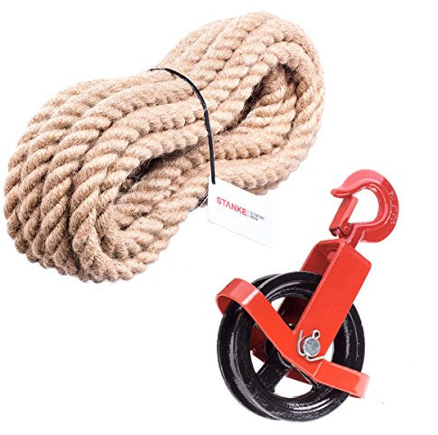 Seilwerk STANKE 125 mm câblier avec crochet + crochet + corde de jute 20 mm 25 m