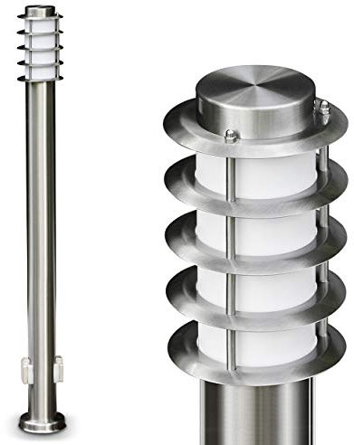 HOFSTEIN Außenleuchte Tunes mit 2 Steckdosen, moderne Sockelleuchte aus Edelstahl und Kunststoff-Scheiben, Wegeleuchte 110 cm, Gartenlampe mit E27-Fassung, Gartenbeleuchtung IP44, ohne Leuchtmittel