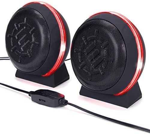 ENHANCE Altoparlanti per Computer a LED per Giochi con Subwoofer, Potenti Driver da 5 W e Controllo del Volume in Linea - Alimentazione USB 2.0, Connessione da 3,5 mm per PC - Rosso