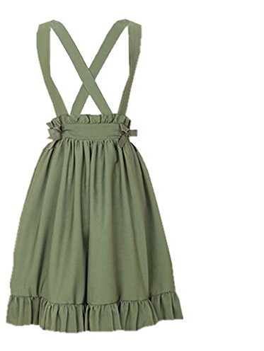 Packitcute - Gonna con bretelle per ragazze Lolita a pieghe - verde - S