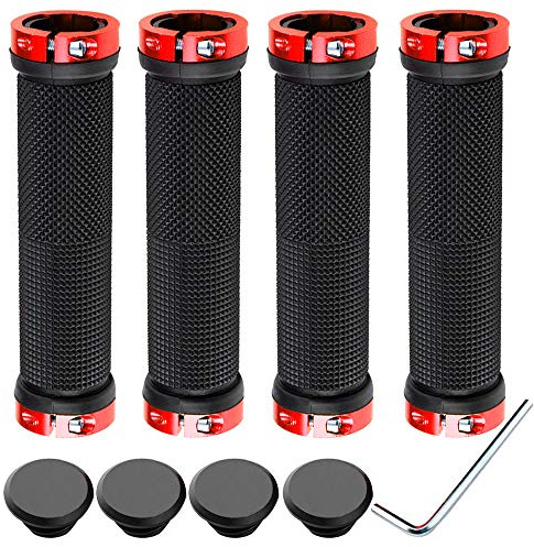 QitinDasen 2 Pares Premium Puños Bicicleta, Puños Manillar Antideslizante Ergonomicos, Empuñadura BMX, Puños MTB, Protector Manillar Bicicleta, para Mango de Diámetro 22mm (Rojo)