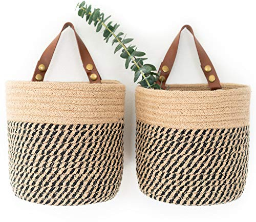 NA2 Jute Wall Hanging Basket, Natural, 6.3 in x 7 in, Sturdy Construction, Ideal for Organizing Plants and Flowers