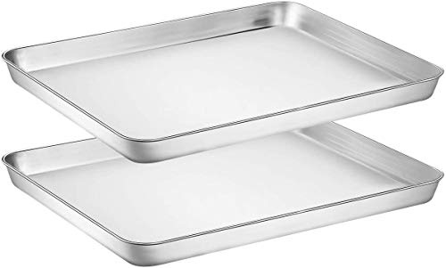 Baking Sheet Cookie Sheet Set of 2, Umiten Stainless Steel Baking Pans Tray, Non Toxic & Healthy, Mirror Finish & Rust Free, Easy Clean & Dishwasher Safe (16 x 12 x 1 inch)
