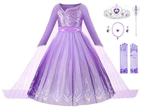 JerrisApparel Fille Princesse Costume Paillette Neige Fête Halloween Déguisement (4 Ans, Violet avec Accessoires)