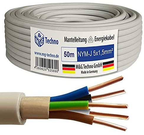 M&G Techno 50m NYM-J 5x1,5 mm² Mantelleitung Feuchtraumkabel Elektrokabel Kupfer Made in Germany