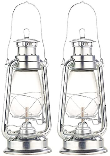Lunartec Petroleumlaterne: 2er-Set Petroleum-Sturmlaternen mit Glaskolben, verzinkt, 30 cm (Laterne Öllampen, Sturmlaterne mit Tank für Lampenöl, feuerfest)