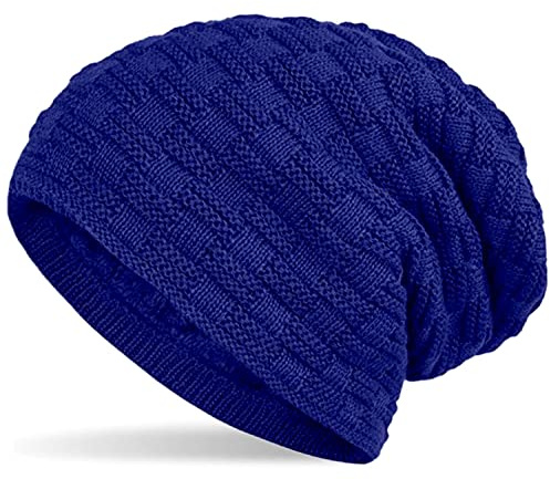 Hatstar Warme gefütterte Feinstrick Damen Beanie Mütze | Herren Mütze | mit Flecht Muster und sehr weichem Fleece Innenfutter | Unisex Wintermütze weich & warm (16 | Royalblau)