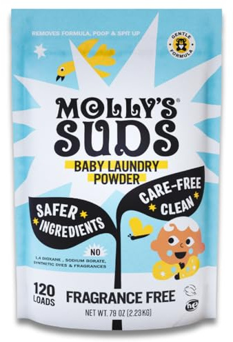 Molly's Suds Baby Laundry Detergent Powder | Removes Formula, Poop & Spit-Up Stains | Extra Gentle for Newborns (Fragrance Free)