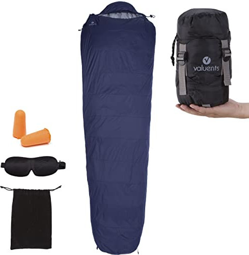 valuents Outdoor Daunenschlafsack 215cm– Ultraleicht und warm – Füllung: Entendaunen (190g) – down Sleeping Bag – kleines Packmaß +Plus: Schlafmaske & Ohrstöpsel