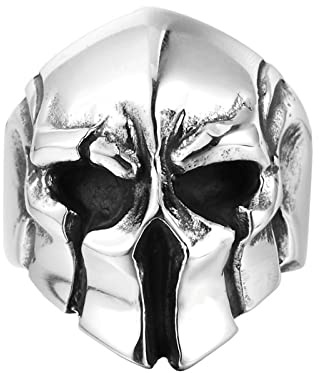 HCMA Anelli da uomo in acciaio al titanio Casco spartano Guerriero Teschio Vichingo Punk Hip hop Gotico per Biker Uomo Ragazzo Gioielli Creatività Regalo