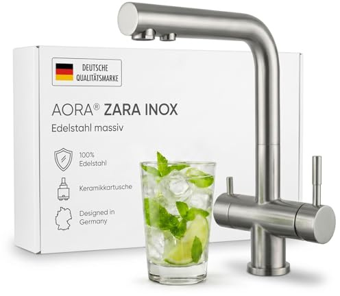 AORA® | LOUIS INOX 3-vägs vattenkran i rostfritt stål | 360° vridbar köksarmatur av massivt 304 rostfritt stål | diskbänksarmatur för vattenfilter, osmosanläggningar | vattenfilterkran