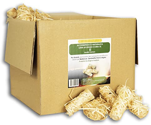 AGRI-CULTURA® | Accendifuoco Ecologico XL in Lana di Legna Naturale e Cera | Inodore e di Qualità Premium | Perfetto per Barbecue, Caminetti e Forni a Legna【1 Kg】