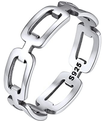 Bestyle Männerring aus 925 Sterling Silber Bandring Herren Kette Ringe Jungen Vintage Biker Ringe Hip Hop Punk Modeschmuck 57