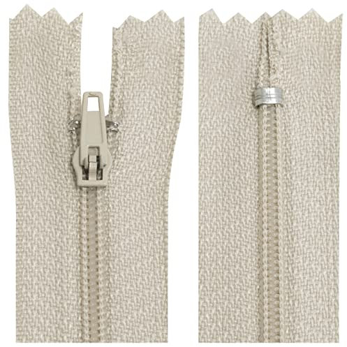 AERZETIX - C63465-10er-Pack Spiralreißverschlüsse Nr. 3 - Nicht trennbar 40 cm aus Nylon - selbstblockierender Schieber aus Metall - Kleidung nähen Hosen kurzwaren - Farbe beige - hell