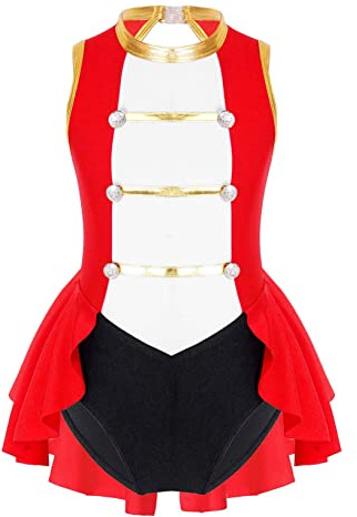 Oyolan Déguisement Monsieur Loyal Cirque Enfant Fille Robe Danse Paillette Brillant Justaucorps Gymnastique Costume Halloween Carnaval Fête 5-16 Ans