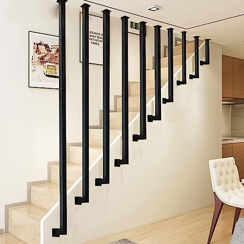 Mains courantes pour escaliers intérieurs, main courante d'escalier en fer forgé Rambarde montée au plafond Garde-corps d'escalier en forme de L Poignée de soutien de sécurité industrielle noire ( Siz