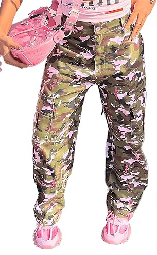 Seltaon Fall Camo Pants for Women Camouflage Army Fatigue Wide Leg Baggy Pants Trousers Plus Size