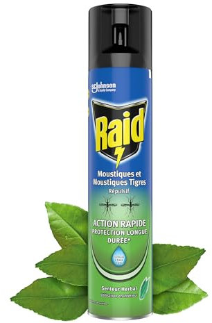 Raid Aérosol Volants - Répulsif Moustiques et Moustiques Tigres - Action Rapide - Senteur Herbal - 1 Aérosol 300 ML