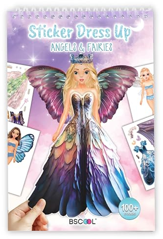 BSCOOL Sticker Dress Up Book for Kids – Fairies and Angels | Fashion design activity pages with guides help kids ages 5 and up explore creative play through fairies and angels themes
