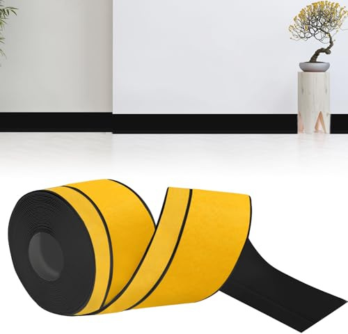 bechoanigel Rodapies Autoadhesivo, 50 mm x 20 mm x 12m PVC Zocalo Cocina, Flexible Autoadhesivo Rodapie PVC Copete Encimera Cocina Ideal para Cocinas y Baños (Negro)