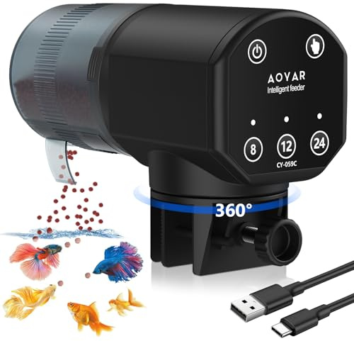 Distributeur automatique de nourriture pour aquarium Distributeur de nourriture pour poissons : USB rechargeable par USB, résistant à l'humidité et 200 ml Grande capacité Distributeur automatique de