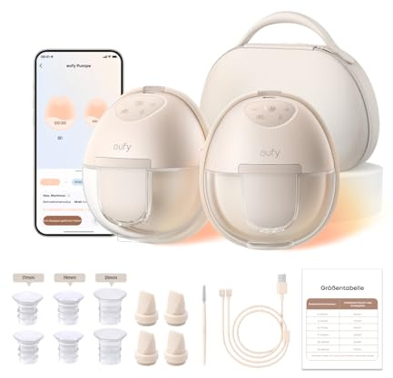 eufy Tragbare Milchpumpe mit Wärmefunktion S1 Pro, Schlank & Freihändig mit branchenführender HeatFlow-Technologie, Kabelloses Ladecase, App-gesteuertes OptiRhythm, Klinische Saugkraft, Für den BH