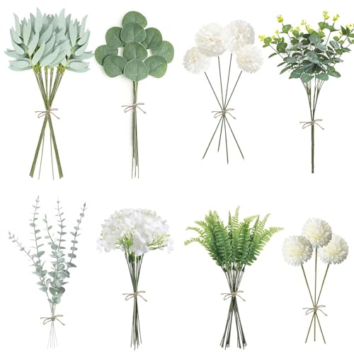 NZZVNZ 57 Ramas y Flores Artificiales,Artificiales Decorativas Tallos Verdes DIY Simulación Ramo de Flores para la Boda, Cumpleaños, Decoración de Muebles