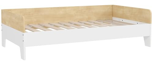 AIYAPLAY Lit Enfant, lit avec sommier à Lattes, 143,5 x 74 cm, avec Panneaux latéraux élevés, Meubles de Chambre d'enfant, Conception Basse, en Bois, Blanc
