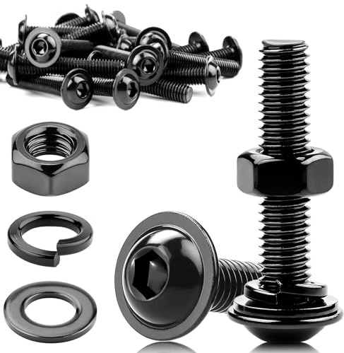 20 tornillos M6 x 30, tornillos de cabeza alomada M6, tornillos negros, tornillos con tuercas, tornillos de cabeza plana, acero inoxidable A2 V2A, tornillos de acero inoxidable, hexágono interior