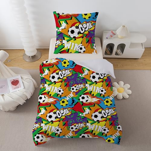 DJDEA Kinderbettwäsche 135x200cm Jungen Fußball Bettwäsche mit Reißverschluss, 2-teiliges Bettwäsche Kinder mit 80x80 Kissenbezug