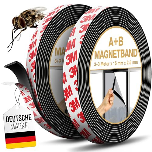 MYMIND Nastro magnetico A+B autoadesivo extra forte per zanzariera e tende con adesivo 3M – Nastro magnetico molto forte per la massima aderenza – 3 x 3 metri
