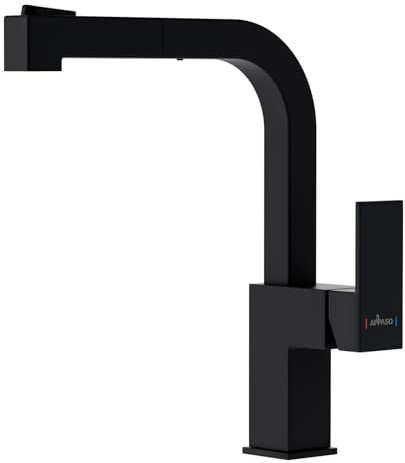 APPASO Grifo de cocina extensible, giratorio 360°, 2 tipos de chorro, grifo de fregadero con alta presión, color negro mate