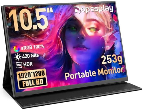Dopesplay Portable Monitor 10,5, HDR 1920 x 1280 Ultradünn 100% sRGB Tragbarer Monitore, 420 Nits Mini Zweiter Display mit Schutzhülle & Lautsprecher, USBC/HDMI Monitore für Laptop, PC, Phone