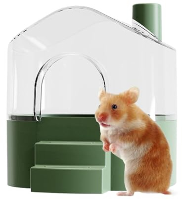 Hamster sandbadbehållare, transparent hamsterbad sandlåda, ABS, polystyren små djurhus och livsmiljöer för rengöring, lek, utforskning och sömn för lemingar, 18,5 x 17,6 x 17,2 cm
