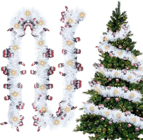 Ghirlanda Natalizia Lametta 500 cm, Ghirlande Natalizie, Decorazione Natalizia per Albero di Natale, Ghirlanda Natalizia per Porta, Decorazione Natalizia con Luce Calda per Albero di Natale