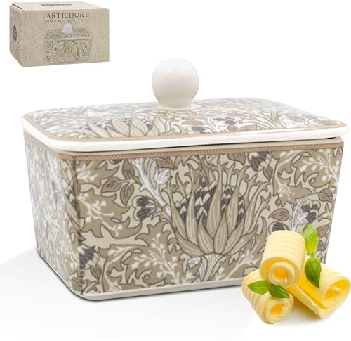 The Leonardo Collection William Morris Artichoke Butter Dish for Kitchen & Home | Dishwasher Safe Butter Dish with Lid for Keep Butter Fresh | Durable BPA-Free Butterdish for Butter Storage