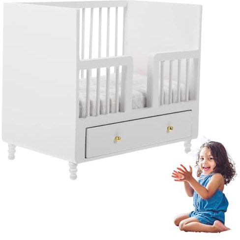 Jorzer Berceau de Maison de poupée, lit Maison poupée en Bois à l'échelle 1/12, Berceau bébé Miniature, Mini Meubles, modèle lit bébé, Accessoires pépinière pour la décoration