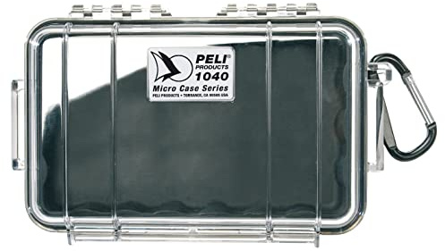 PELI 1040 Watertight Shockproof Box to Protect Smartphone and Small Belongings, IP67 Watertight and Dustproof, 2L Capacity, Made in US, Clear/Black Liner