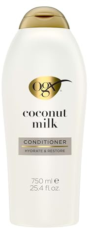 OGX Nourishing + Coconut Milk Conditioner, Hydrating & Restoring Conditioner Moisturizes for Soft Hair After the First Use, Paraben-Free, Sulfate-Free Surfactants, 25.4 fl. oz