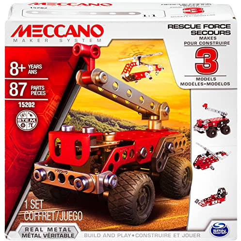 MECCANO, 3 Model Set - Rescue Age 10+ with 87 Parts and 2 Real Tools Kids STEM Construction Education Toy, Model Building Kit for Boys and Girls Aged 8 and Up