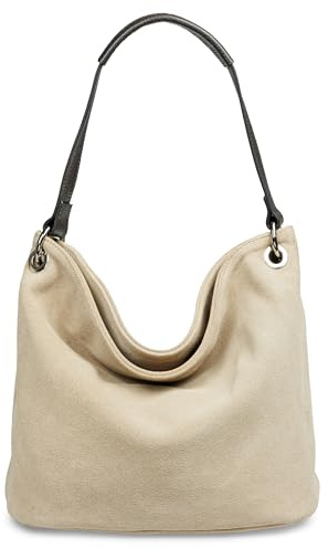 Caspar Klassische Leder Schultertasche Umhängetasche aus hochwertigem Veloursleder - PREMIUM LINE - Modell No.580 - Made in Italy, Farbe:sand