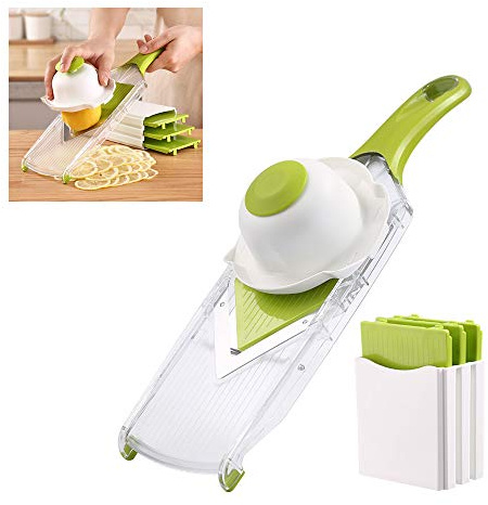 V-Blade Mandoline Slicer 0.06/0.10/0.14 Inch Adjustable Thin slice Lemon Slicer Kitchenaid Accessories Grater 420 Stainless Steel Food Fruit Vegetable Slicer with Finger Guard Protector (Green)