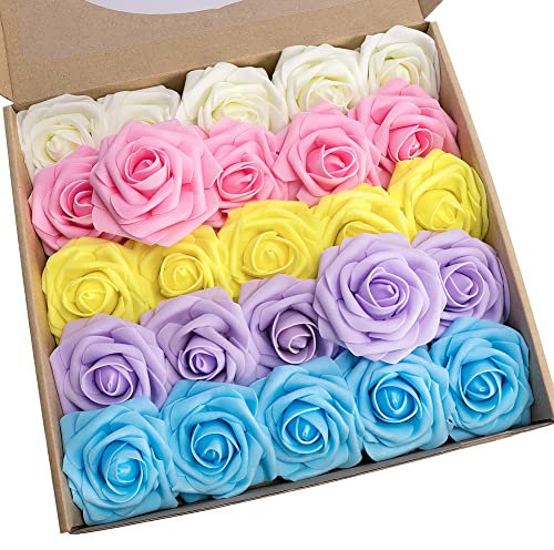 N&T NIETING Artificial Flowers with Stems, Fake Flowers Roses Perfect for DIY Wedding Bridal Bouquets Centerpieces Bridal Shower Party Home Flower Arrangement Flowers Mother's Day Decorations, 25Pcs