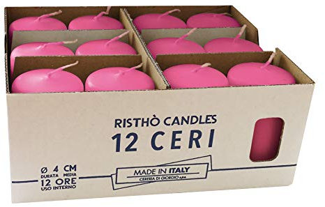 Risthò 56200_16 Candele Cero, Fucsia, Diametro 4 cm, Altezza 7 cm, 12 pezzi