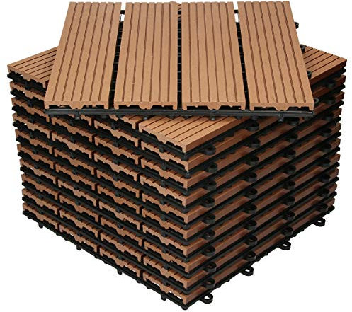 ECD Germany Dalles Terrasse Clipsables WPC 30x30 cm/22 pièces=2m² Marron Clair Strié Aspect Bois Carreaux avec Système à Clic et Drainage Revêtement de Sol Carrelage Lames Patio Jardin Extérieur